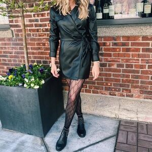 Zara Black Faux Leather Wrap Dress Size XS